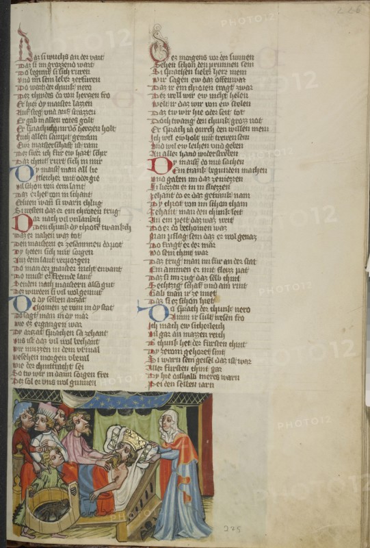 Nero Giving Birth to a Toad; Regensburg, Bavaria, Germany; about 1400 - 1410; Tempera colors, gold, silver paint, and ink
