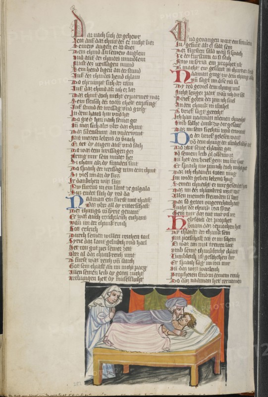 Elisha Raising a Woman's Dead Child; Regensburg, Bavaria, Germany; about 1400 - 1410; Tempera colors, gold, silver paint