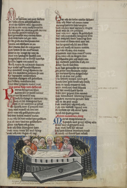 The Entombment; Regensburg, Bavaria, Germany; about 1400 - 1410; Tempera colors, gold, silver paint, and ink on parchment; Leaf