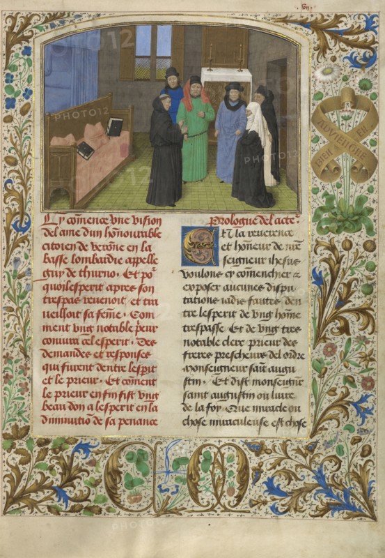A Monk and Guy's Widow Conversing with the Soul of Guy de Thurno; Simon Marmion, Flemish, active 1450 - 1489, David Aubert