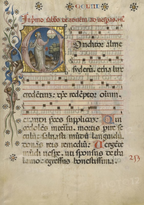 Initial C: The Creation of the World; Northeastern Italy, Italy; about 1420; Tempera colors, gold leaf, and ink on parchment