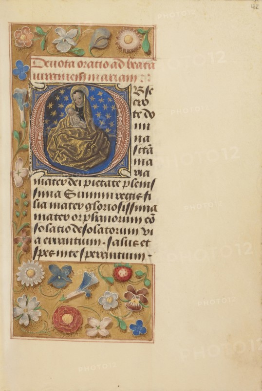 Initial O: Madonna of Humility; Master of the Dresden Prayer Book or workshop, Flemish, active about 1480 - 1515, Bruges