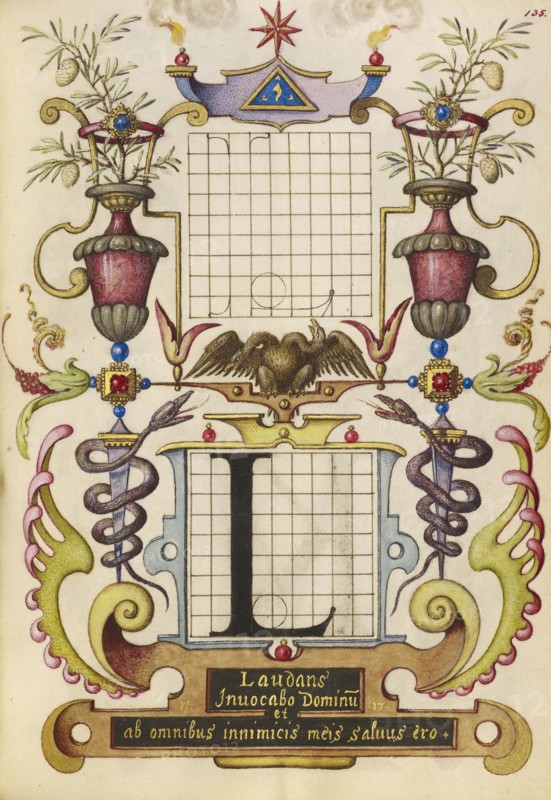 Guide for Constructing the Letter L; Joris Hoefnagel, Flemish , Hungarian, 1542 - 1600, Vienna, Austria; about 1591 - 1596