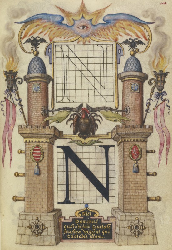 Guide for Constructing the Letter N; Joris Hoefnagel, Flemish , Hungarian, 1542 - 1600, Vienna, Austria; about 1591 - 1596