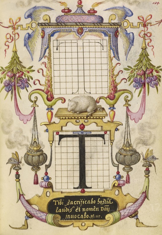 Guide for Constructing the Letter T; Joris Hoefnagel, Flemish , Hungarian, 1542 - 1600, Vienna, Austria; about 1591 - 1596