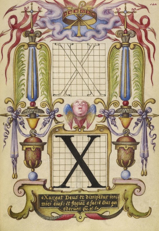 Guide for Constructing the Letter X; Joris Hoefnagel, Flemish , Hungarian, 1542 - 1600, Vienna, Austria; about 1591 - 1596