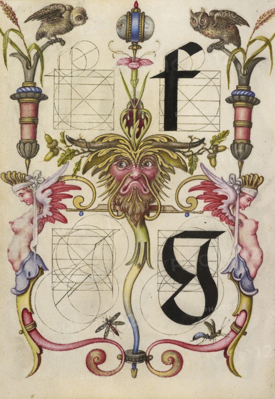Guide for Constructing the Letters f and g; Joris Hoefnagel, Flemish , Hungarian, 1542 - 1600, Vienna, Austria; about 1591