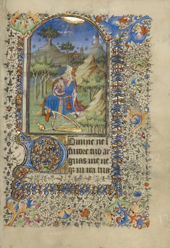 David in Prayer; Master of the Harvard Hannibal, French, active Paris, France, 1415 - about 1430, Paris, France; about 1420