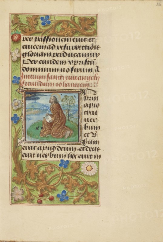 Initial I: Saint John on Patmos; Master of the Dresden Prayer Book or workshop, Flemish, active about 1480 - 1515, Bruges