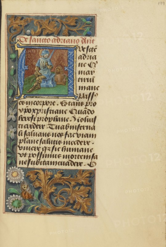 Initial A: Saint Adrian; Master of the Dresden Prayer Book or workshop, Flemish, active about 1480 - 1515, Bruges, Belgium