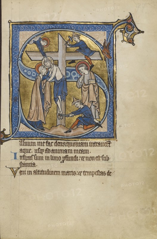 Initial S: The Deposition; Bruges, possibly, Belgium; mid-1200s; Tempera colors, gold leaf, and ink on parchment; Leaf