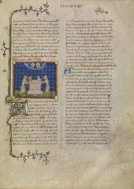 Cain and Abel Offering Gifts; Master of Jean de Mandeville, French, active 1350 - 1370, Paris, France; about 1360 - 1370