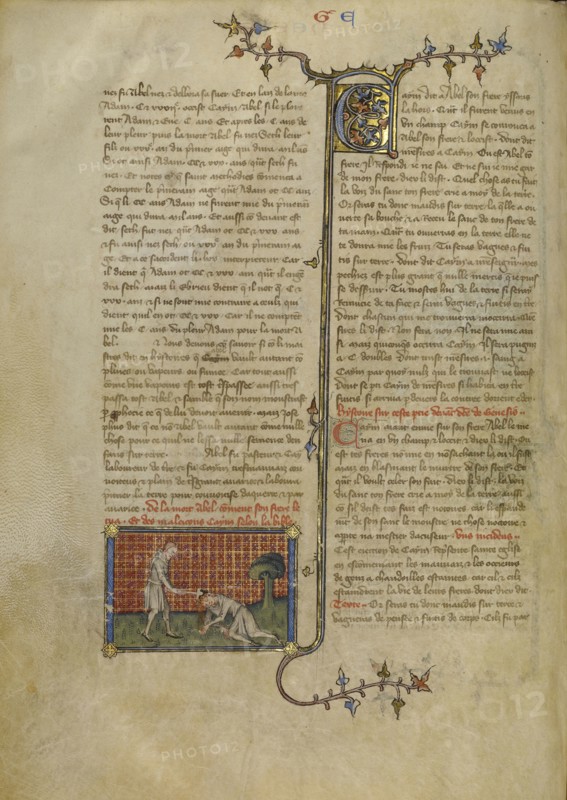 Cain Killing Abel; Master of Jean de Mandeville, French, active 1350 - 1370, Paris, France; about 1360 - 1370; Tempera colors