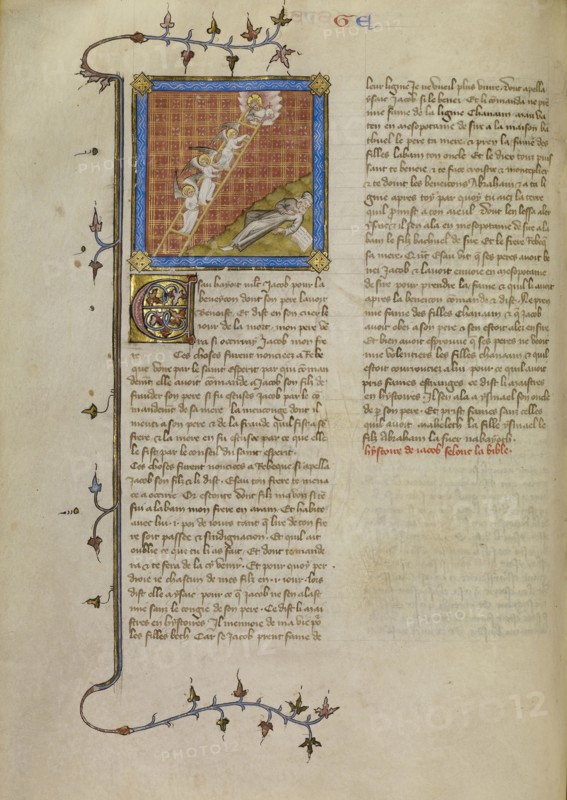 Jacob's Dream; Master of Jean de Mandeville, French, active 1350 - 1370, Paris, France; about 1360 - 1370; Tempera colors, gold