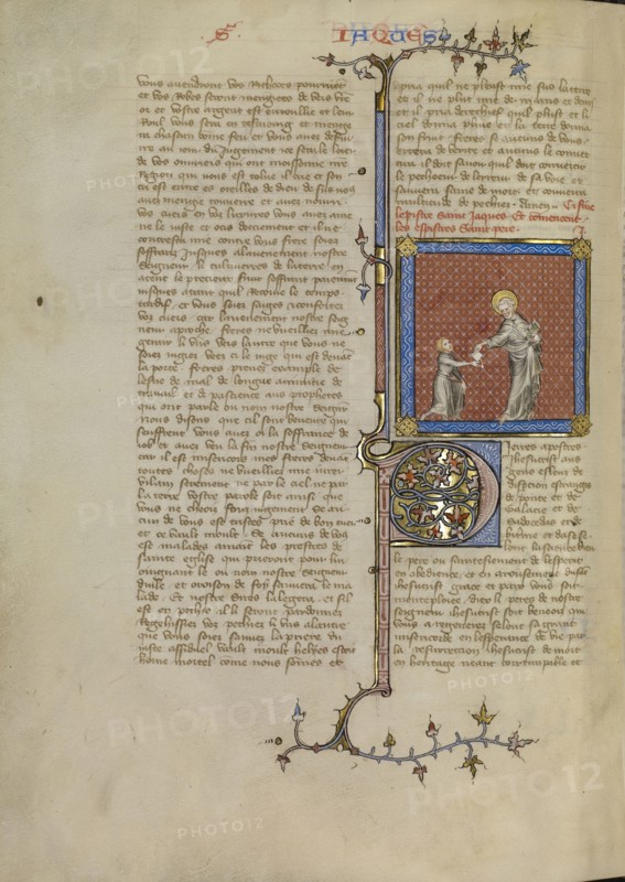 Saint Peter Handing a Letter to a Messenger; Master of Jean de Mandeville, French, active 1350 - 1370, Paris, France