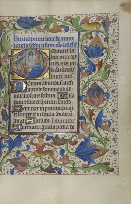 Initial D: The Annunciation; Master of the Lee Hours, Flemish, active about 1450 - 1470, Ghent, probably, Belgium; about 1450