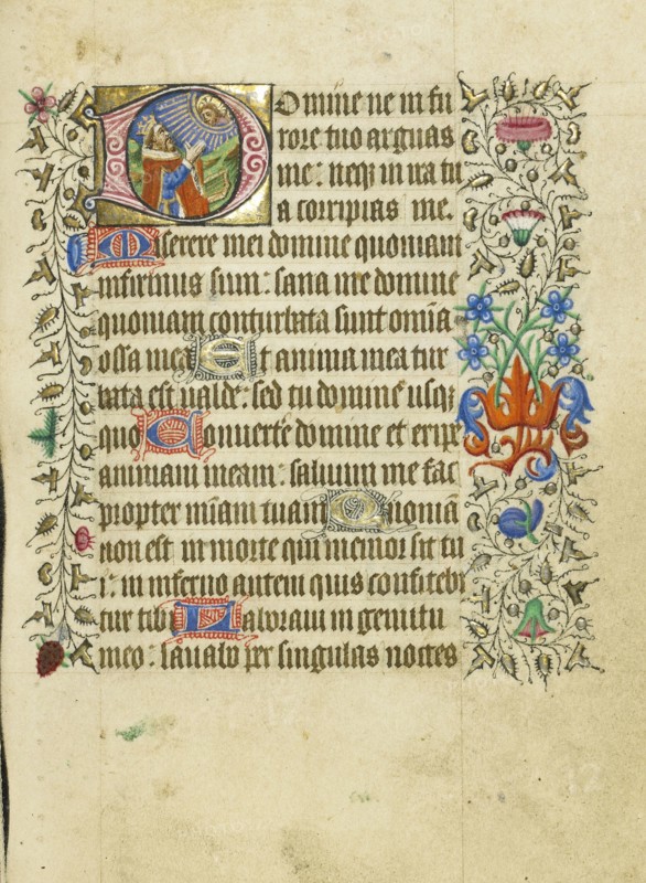 Initial D: David in Prayer; Master of Sir John Fastolf, French, active before about 1420 - about 1450, France; about 1430