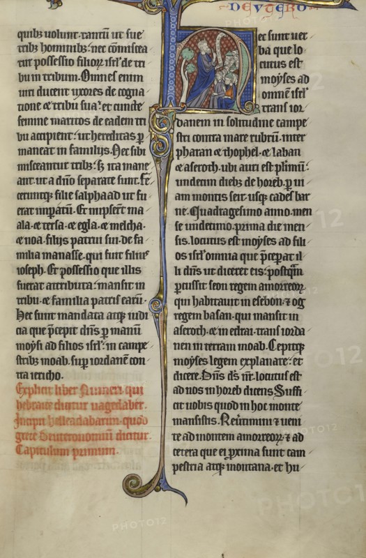 Initial H: Moses Speaking to the Israelites; Lille, probably, France; about 1270; Tempera colors, black ink, and gold leaf