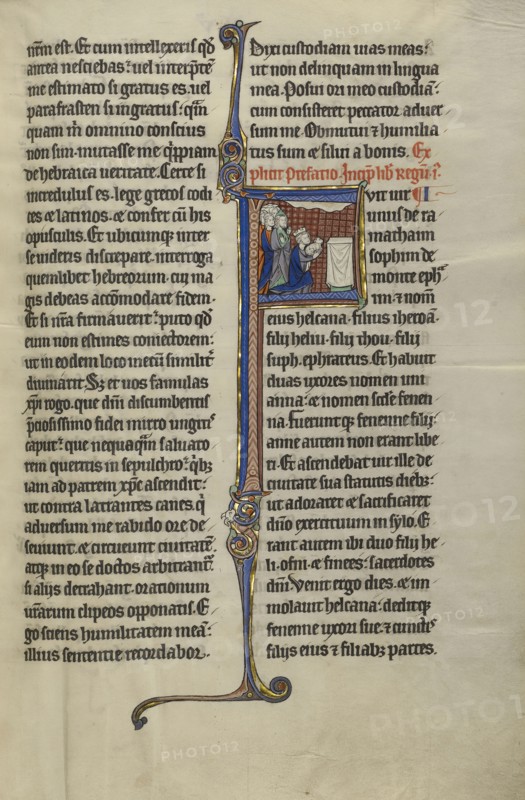 Initial F: The Sacrifice of Elkanah; Lille, probably, France; about 1270; Tempera colors, black ink, and gold leaf on parchment