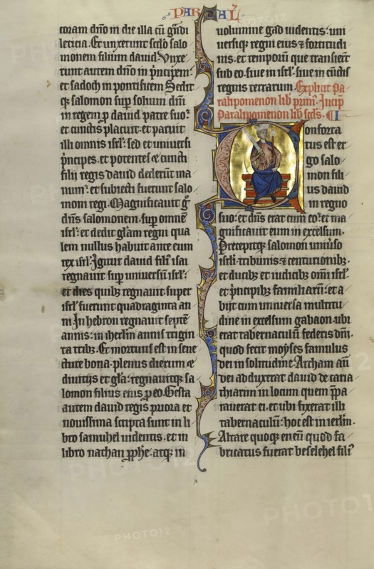 Initial C: Solomon Enthroned; Lille, probably, France; about 1270; Tempera colors, black ink, and gold leaf on parchment; Leaf