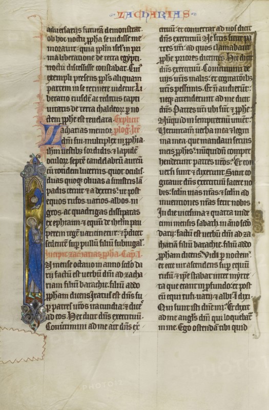 Initial I: God Speaking to Zechariah; Lille, probably, France; about 1270; Tempera colors, black ink, and gold leaf