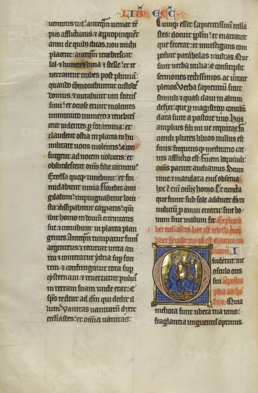 Initial O: The Coronation of the Virgin; Lille, probably, France; about 1270; Tempera colors, black ink, and gold leaf