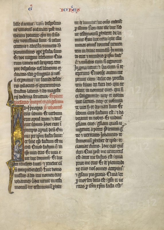 Initial I: Saint John the Evangelist; Tournai, Belgium; about 1260 - 1270; Tempera, gold leaf, and pen and black ink