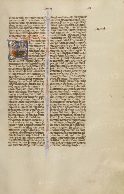 Initial E: Josiah Sacrificing at an Altar; Bologna, Emilia-Romagna, Italy; about 1280 - 1290; Tempera colors, gold leaf, and ink