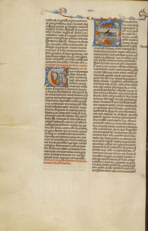 Initial T: The Blinding of Tobit; Bologna, Emilia-Romagna, Italy; about 1280 - 1290; Tempera colors, gold leaf, and ink