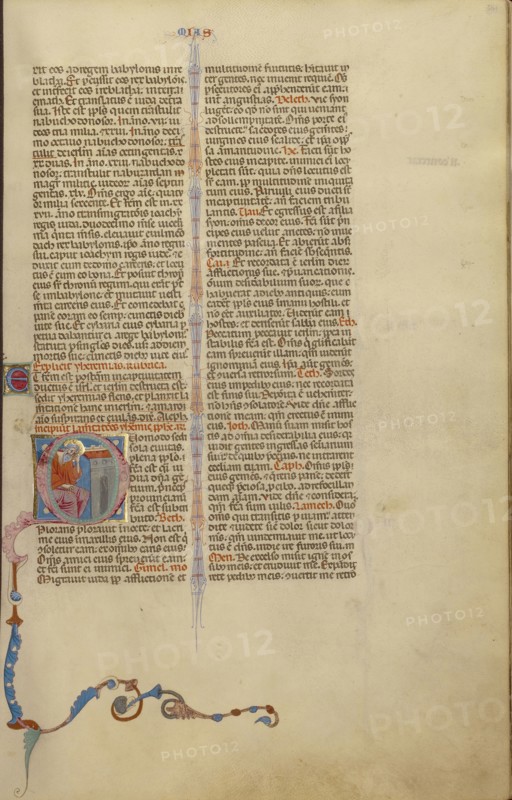 Initial Q: Jeremiah Lamenting Jerusalem; Bologna, Emilia-Romagna, Italy; about 1280 - 1290; Tempera colors, gold leaf, and ink
