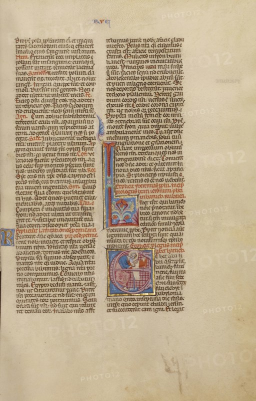 Initial E: Baruch; Bologna, Emilia-Romagna, Italy; about 1280 - 1290; Tempera colors, gold leaf, and ink on parchment; Leaf