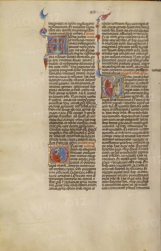 Initial V: Amos with His Herd; Bologna, Emilia-Romagna, Italy; about 1280 - 1290; Tempera colors, gold leaf, and ink