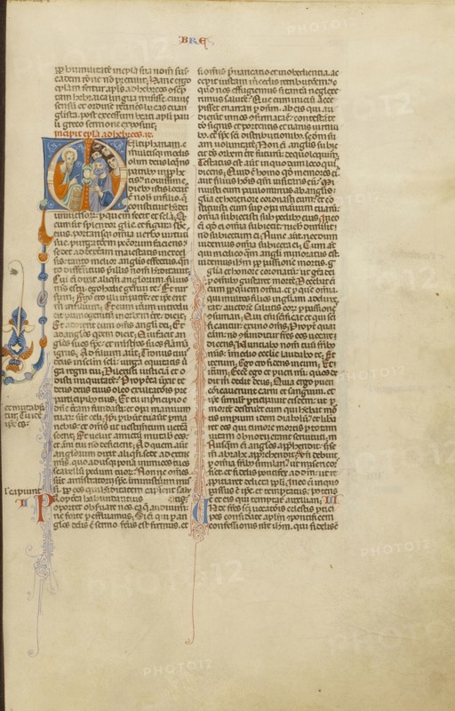Initial M: Saint Paul Speaking to the Jews; Bologna, Emilia-Romagna, Italy; about 1280 - 1290; Tempera colors, gold leaf