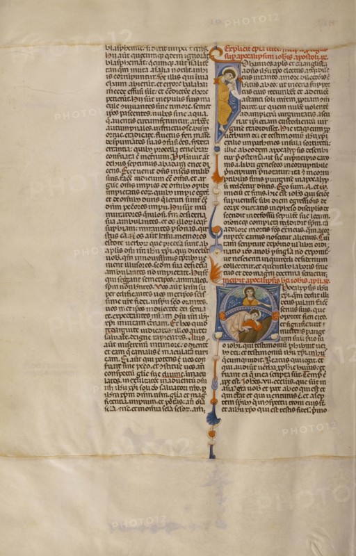 Initial A: Saint John Sleeping and an Angel with a Trumpet; Bologna, Emilia-Romagna, Italy; about 1280 - 1290; Tempera colors