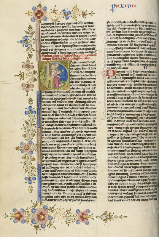 Initial C: Solomon with a Swordbearer; Circle of Stefan Lochner, German, died 1451, Cologne, Germany; about 1450; Gold leaf