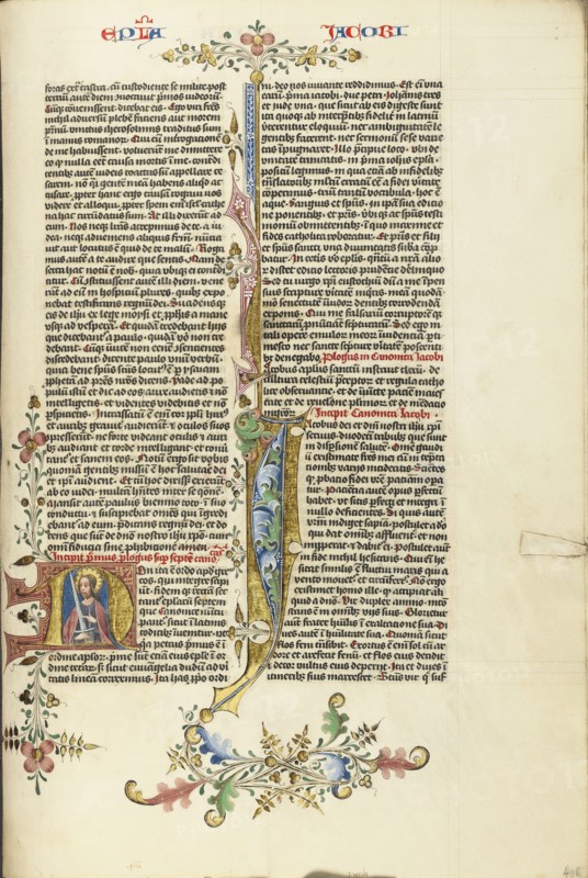 Initial N: Saint James with a Sword; Circle of Stefan Lochner, German, died 1451, Cologne, Germany; about 1450; Gold leaf