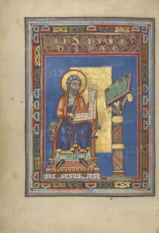 Saint John the Evangelist; Helmarshausen, Germany; about 1120–1140; Tempera colors, gold, and silver on parchment; Leaf