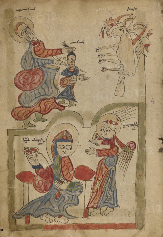 The Sacrifice of Isaac and The Annunciation; Lake Van, Turkey; 1386; Black ink and watercolors on paper bound between wood
