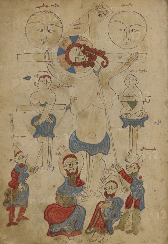 The Crucifixion and The Deposition; Lake Van, Turkey; 1386; Black ink and watercolors on paper bound between wood boards