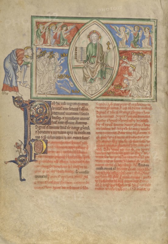 The Twenty-Four Elders Pay Homage to the Throne of God; London, probably, England; about 1255 - 1260; Tempera colors, gold leaf