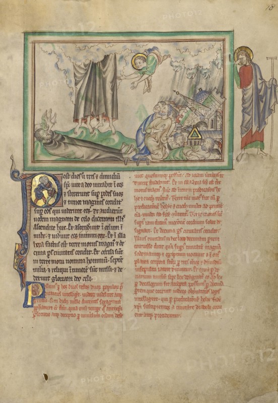 The Removal of the Two Witnesses and the Destruction of the City; London, probably, England; about 1255 - 1260; Tempera colors