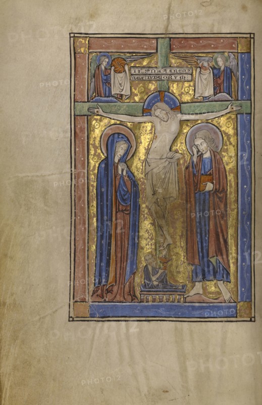 The Crucifixion; Lyon, France; begun after 1234 - completed before 1262; Tempera colors and gold leaf on parchment; Leaf