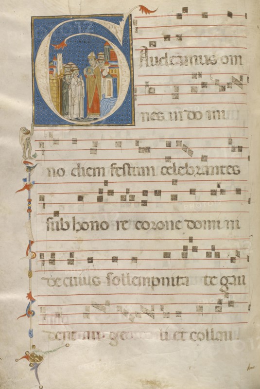 Initial G: Delivery of the Crown of Thorns to Paris; Jacobellus of Salerno, Italian, active about 1270, Bologna, Emilia-Romagna