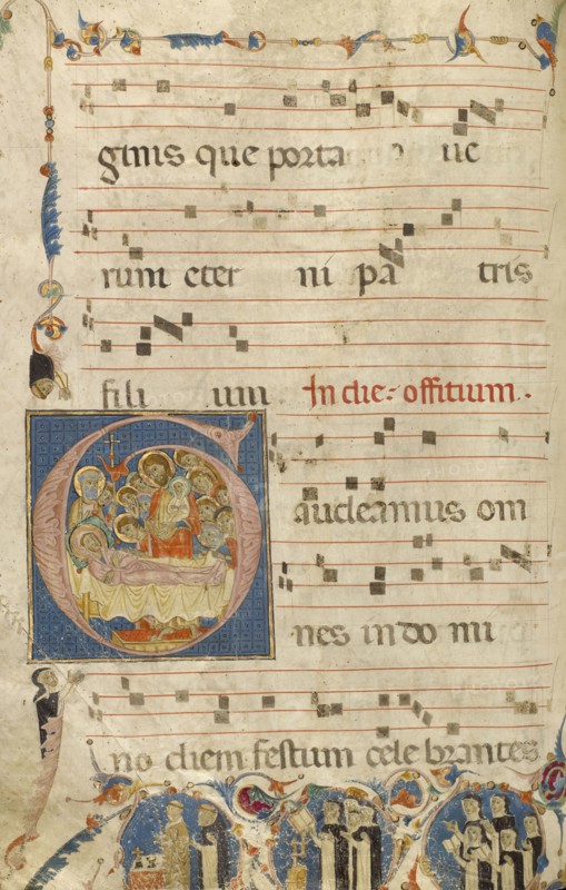 Initial G: The Death of the Virgin; Jacobellus of Salerno, Italian, active about 1270, Bologna, Emilia-Romagna, Italy