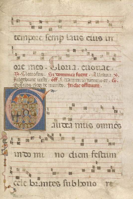 Initial G: Bishops and Dominican and Franciscan Saints; Jacobellus of Salerno, Italian, active about 1270, Bologna