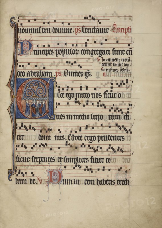 Initial E: The Mission of the Apostles; Flanders, Belgium; about 1260 - 1270; Tempera colors, gold leaf, silver, and ink