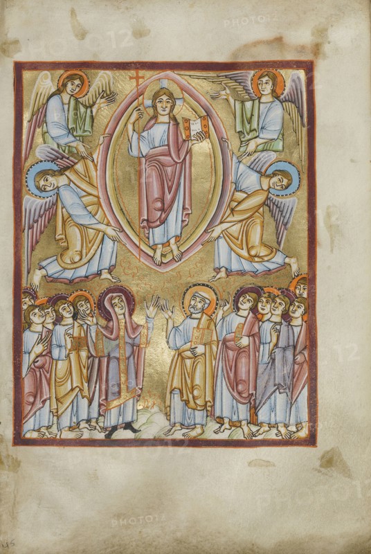 The Ascension; Regensburg, Bavaria, Germany; about 1030 - 1040; Tempera colors, gold leaf, and ink on parchment; Leaf