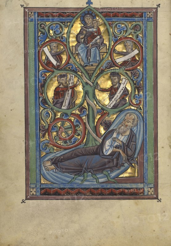The Tree of Jesse; Würzburg, Germany; about 1240 - 1250; Tempera colors, gold leaf, and silver leaf on parchment; Leaf