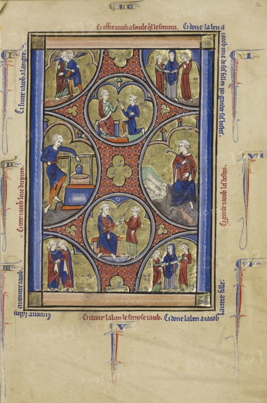 Scenes from the Life of Jacob; Paris, France; about 1250 - 1260; Tempera colors, gold leaf, and ink on parchment; Leaf