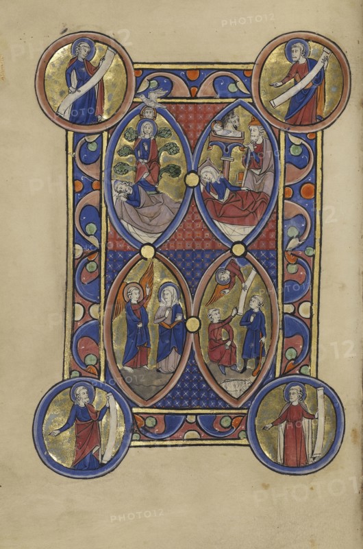 The Tree of Jesse; The Annunciation; The Nativity; The Annunciation to the Shepherds; Paris, France; about 1250 - 1260; Tempera